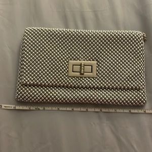 Silver beaded clutch purse